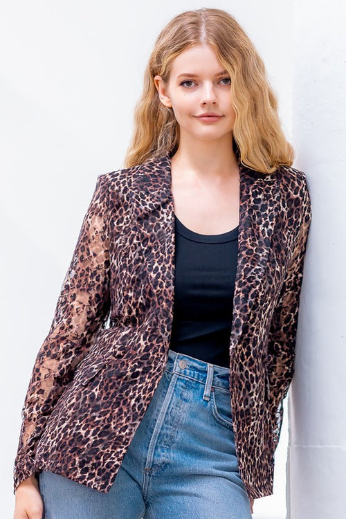 Leopard Print Double Buttons Blazer