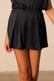 Black Poly Silk Pleated Skort