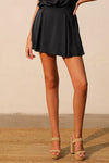 Black Poly Silk Pleated Skort