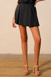 Black Poly Silk Pleated Skort
