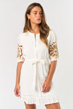 Embroidered Puff Sleeve Button Down Dress