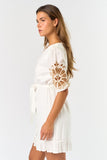 Embroidered Puff Sleeve Button Down Dress