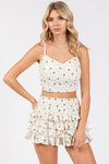 Bow Print Ivory Textured Skort