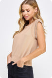 Tan Pearl Trim Sleeveless Knit Top
