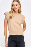 Tan Pearl Trim Sleeveless Knit Top