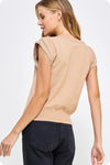 Tan Pearl Trim Sleeveless Knit Top