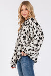 Black and White Floral Puff Sleeve Button Down