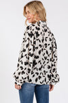 Black and White Floral Puff Sleeve Button Down