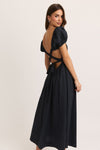 Black Puff Sleeve Open Back Maxi Dress