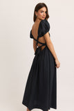 Black Puff Sleeve Open Back Maxi Dress