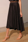 Black Jacquard Midi Swing Skirt