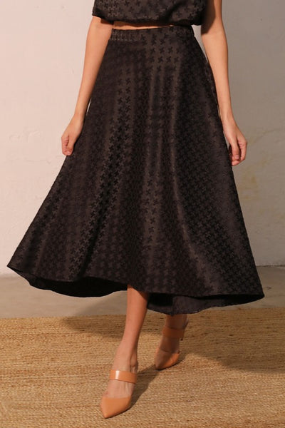 Black Jacquard Midi Swing Skirt