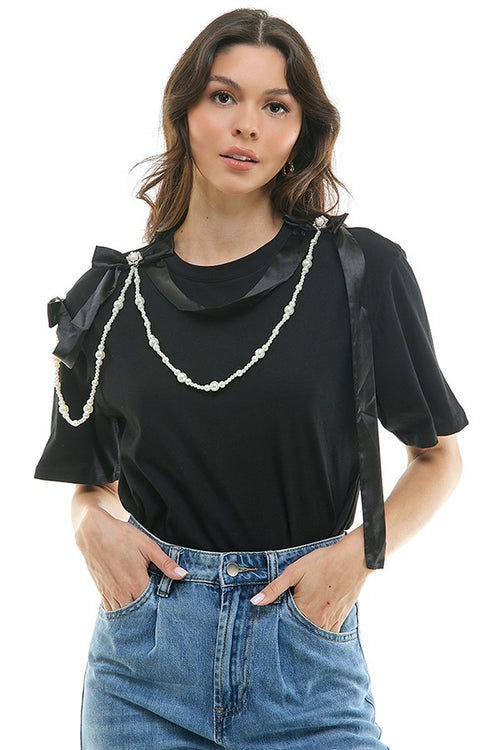 Black Bow Pearl Top