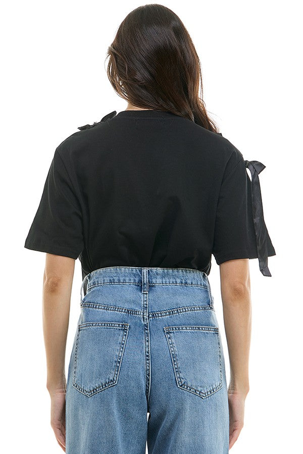 Black Bow Pearl Top
