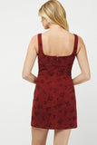 Burgundy Square Neck Corduroy Mini Dress