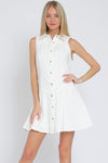 White Sleeveless Collared Mini Dress