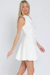 White Sleeveless Collared Mini Dress