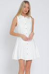 White Sleeveless Collared Mini Dress