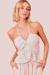 Striped Linen V-neck Sleeveless Halter Top