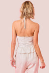 Striped Linen V-neck Sleeveless Halter Top