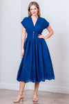 Royal Blue V-Neck Smocked Waist Midi Dress