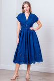 Royal Blue V-Neck Smocked Waist Midi Dress
