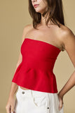 Red Strapless Knit Peplum Top