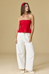 Red Strapless Knit Peplum Top