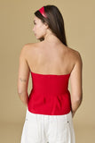 Red Strapless Knit Peplum Top