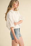 White Embroidered Bubble Blouse