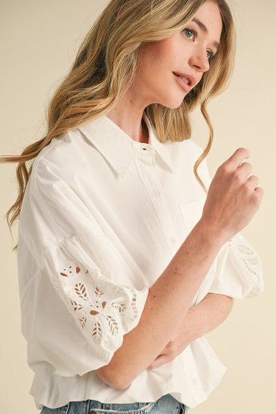 White Embroidered Bubble Blouse