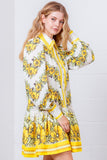 Yellow Floral Long Sleeve Button Up Dress