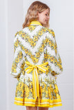 Yellow Floral Long Sleeve Button Up Dress