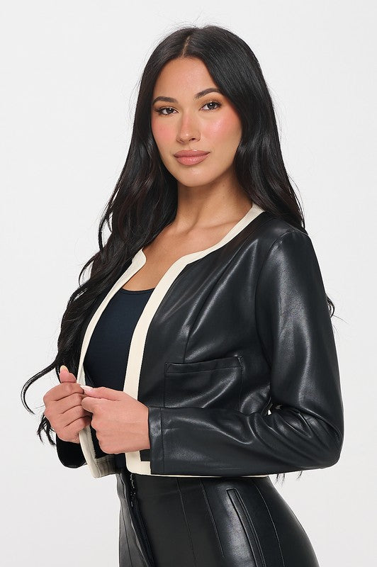 Black Faux Leather Blazer