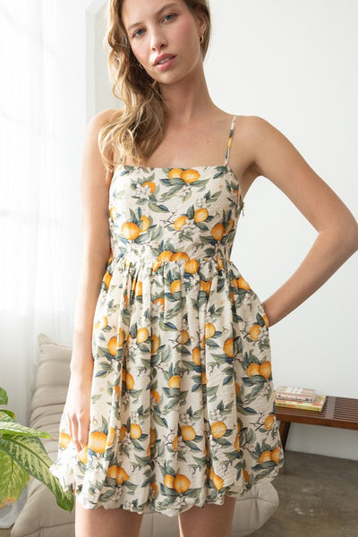 Lemon Print Spaghetti Strap Dress