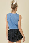 Washed Denim Vest With Front Tie Detail
