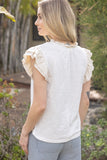 Ivory Contrast Ruffle Sleeve Knit Top