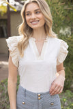 Ivory Contrast Ruffle Sleeve Knit Top