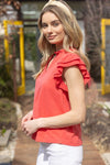 Coral Ruffle Sleeve Knit Top