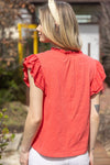 Coral Ruffle Sleeve Knit Top