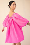 Hot Pink Off-The-Shoulder Puff Mini Dress