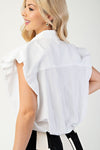 White Collared Bubble Sleeve Top