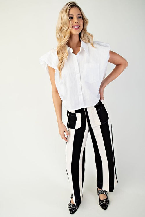 White Collared Bubble Sleeve Top