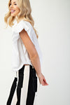 White Collared Bubble Sleeve Top
