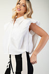 White Collared Bubble Sleeve Top