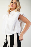 White Collared Bubble Sleeve Top