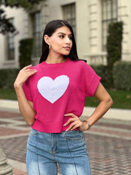 Fuschia Heart Knit Sweater