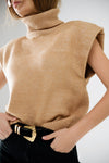 Tan Cozy Turtleneck Sleeveless Sweater