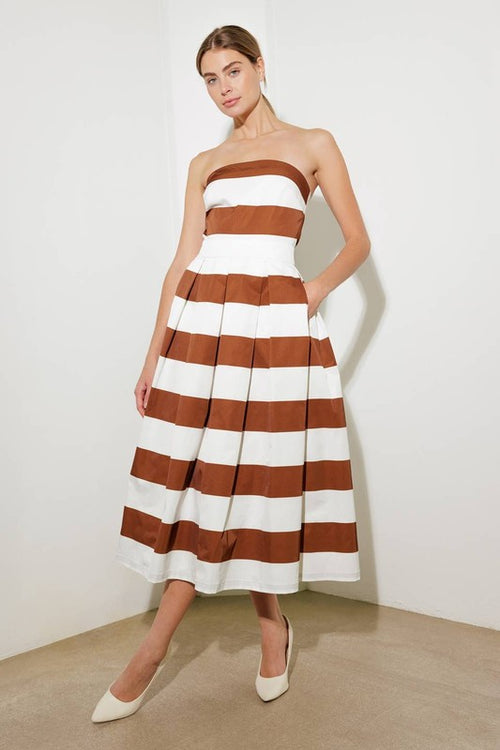 Woven Stripe Tube Midi Dress