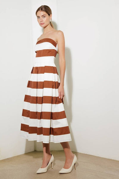 Woven Stripe Tube Midi Dress